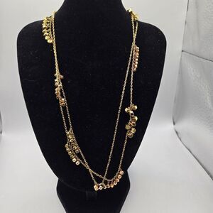 Michael Kors Gold-Tone Rose Gold-Tone  Double Strand Necklace Hexagonal Charm Ac